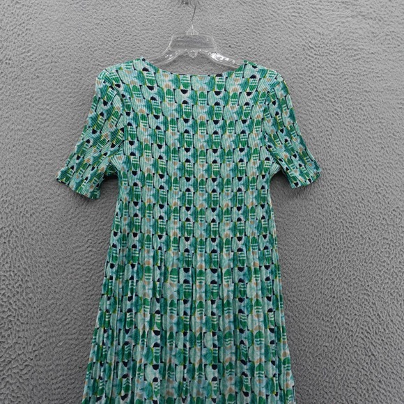 Kindred Pleated Midi Dress XL Green Blue Abstract Print Short Sleeve Womens - Picture 4 of 12